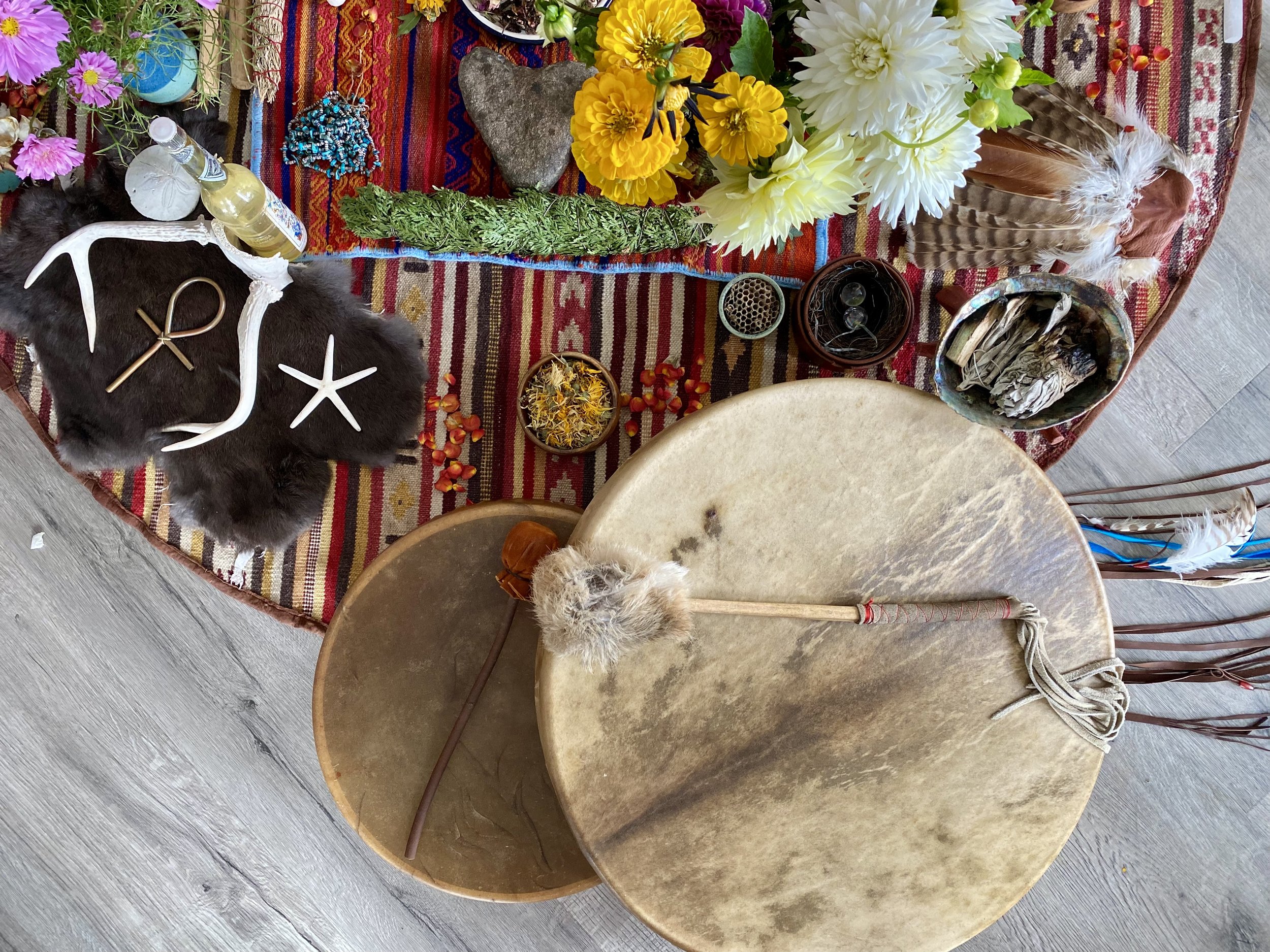 Spiritual altar with ceremonial items